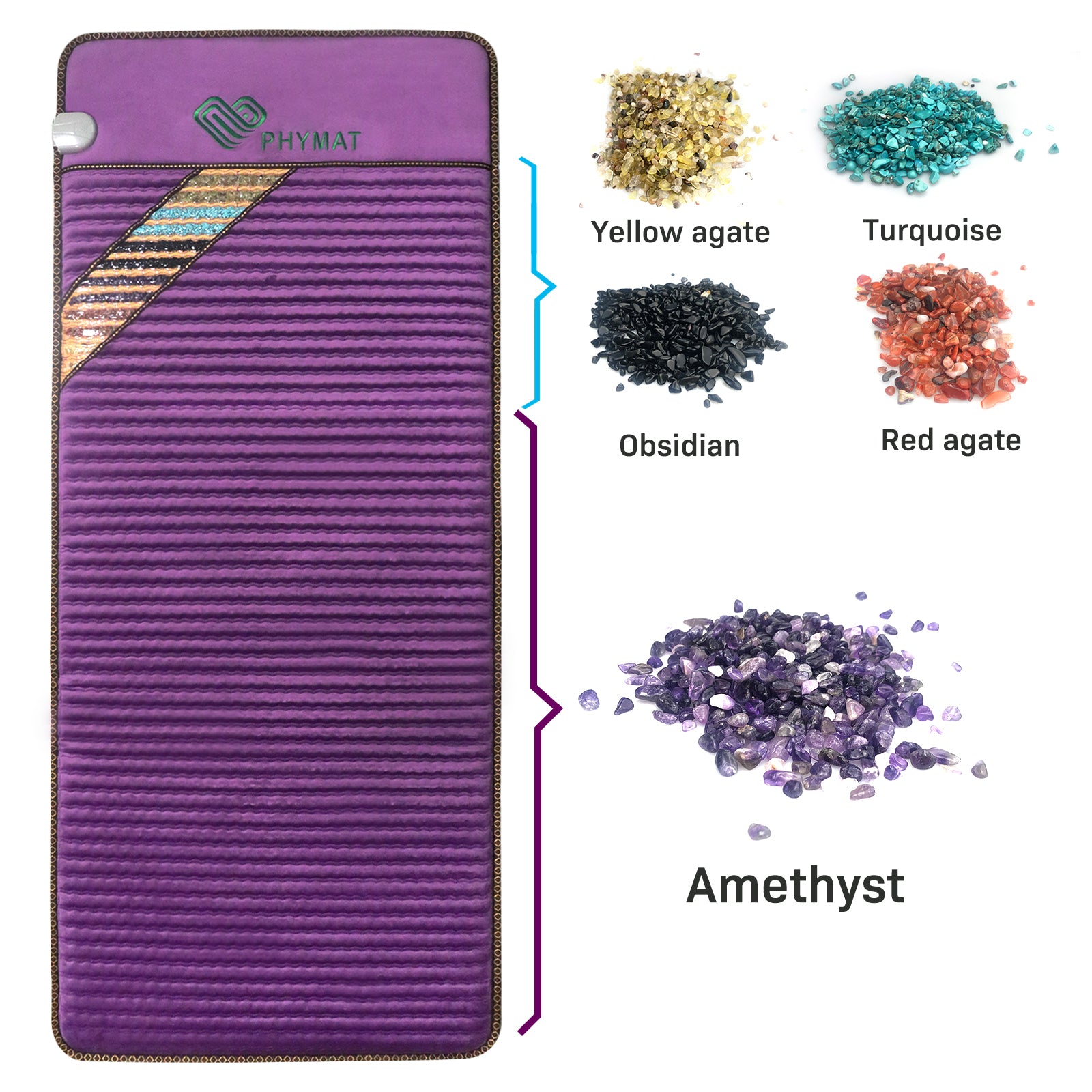 PHYMAT PEMF Therapy Mat Far Infrared Amethyst Heating Pad (70"x31")- 5 Color Natural Crystal PHYMAT